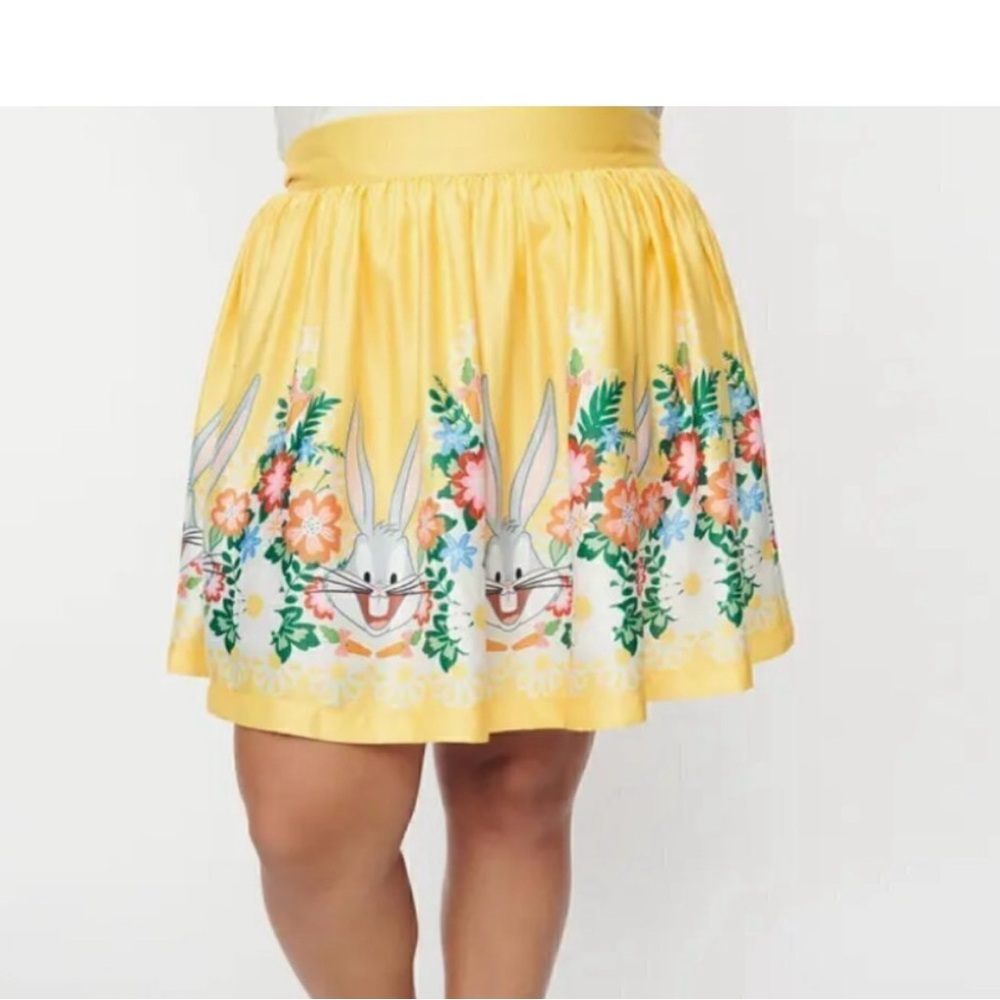 Yellow Floral Bugs Bunny/looney Toon Print Skirt